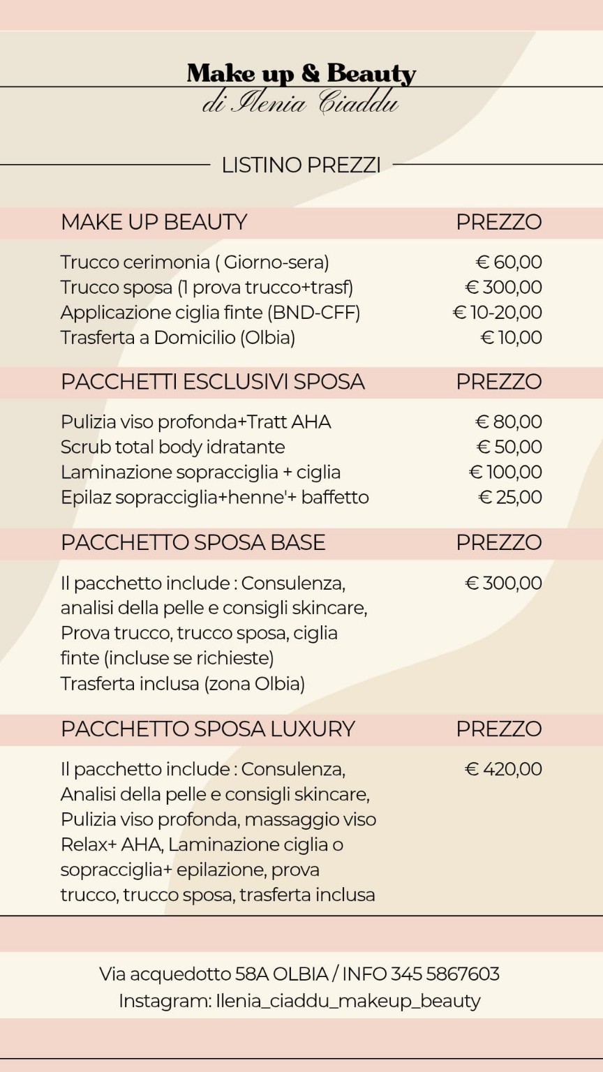 Listino prezzi make up e pacchetti sposa